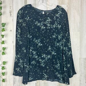 J Jill Teal Green Floral Layered Long Sleeve Blouse Top Medium Rayon
Keyhole
